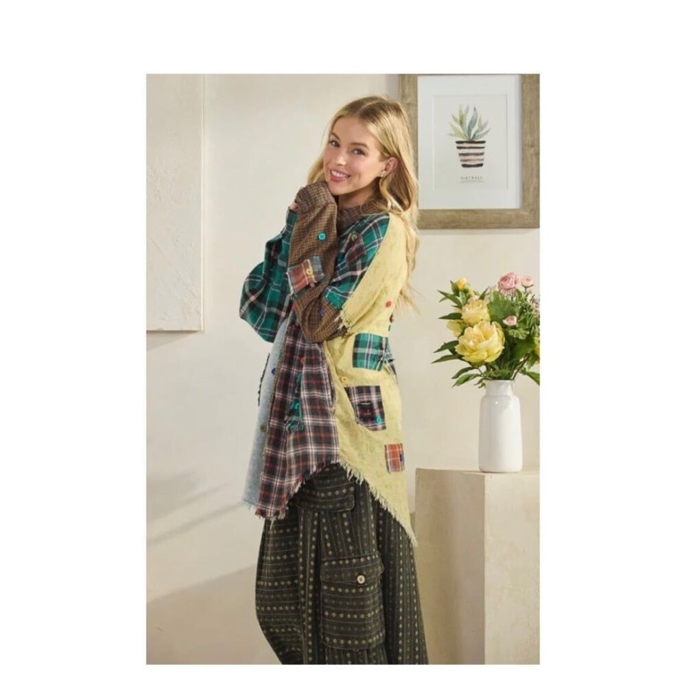 Oli & Hali top Oli and Hali button down shirt shacket boho womens size large NEW - Picture 2 of 10